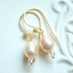 Champagne Pearl Drop Earrings with Ametrine - Hand Made in Canada